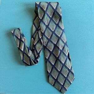 Isaac Zelcer Tie Green Blue Plaid Print Necktie Silk Classic